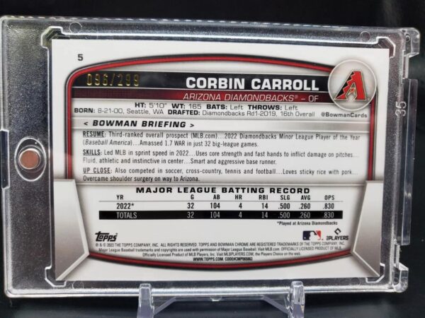 Corbin Carroll 2023 Bowman Chrome Fuchsia Refractor /299 Arizona Diamondbacks 5 - Image 2