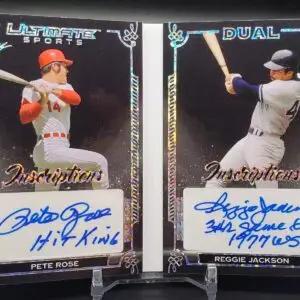 Pete Rose Reggie Jackson 2024 Leaf Ultimate Sports Dual Inscriptions Auto Cincinnati Reds New York Yankees 4/4