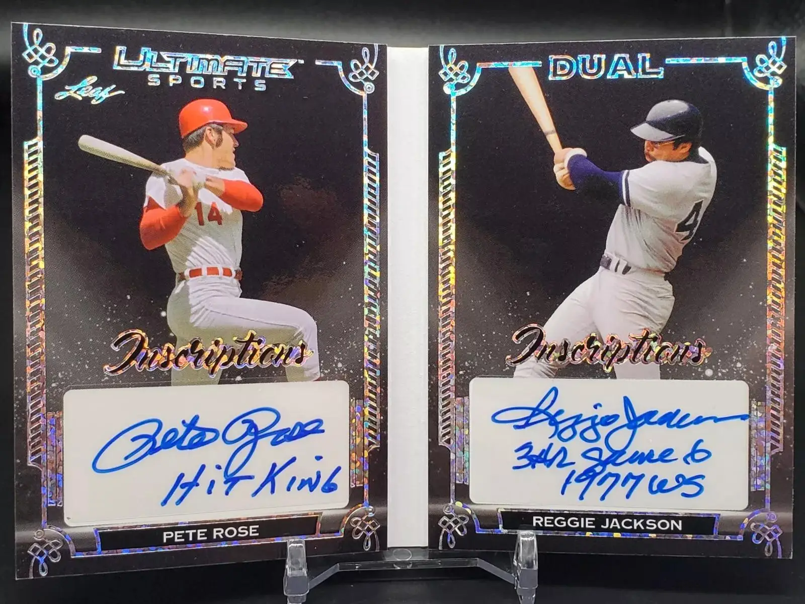 Pete Rose Reggie Jackson 2024 Leaf Ultimate Sports Dual Inscriptions Auto Cincinnati Reds New York Yankees 4/4