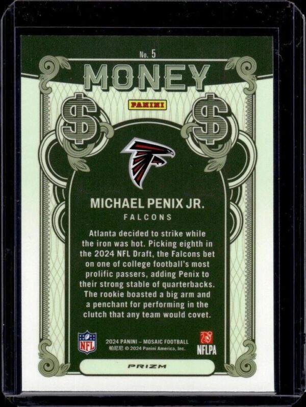 Michael Penix Jr. 2024 Panini Mosaic Money SSP RC Atlanta Falcons 5 - Image 2