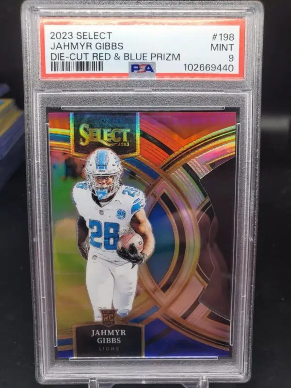 Jahmyr Gibbs 2023 Panini Select Die-Cut Red Blue RC Detroit Lions 198 PSA 9