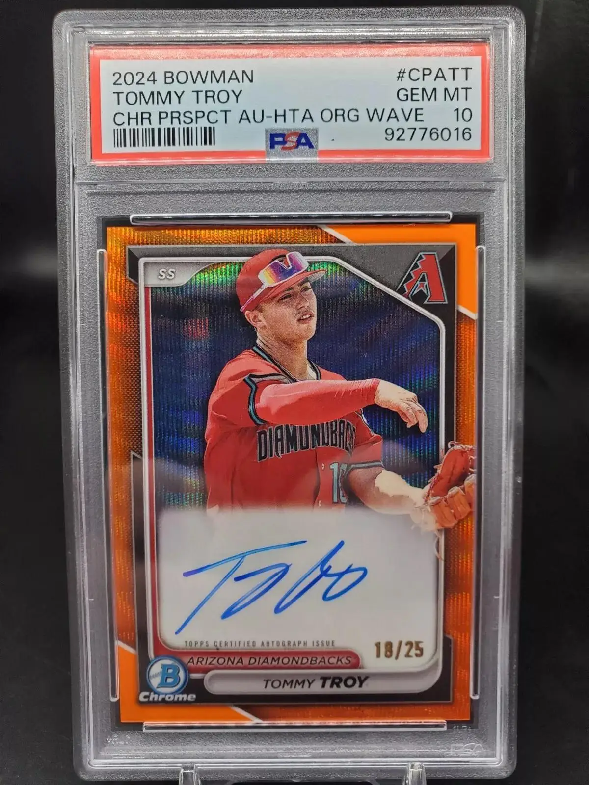 Troy Terry 2024 Bowman Chrome Orange Wave Auto /25 Diamondbacks CPA-TT PSA 10