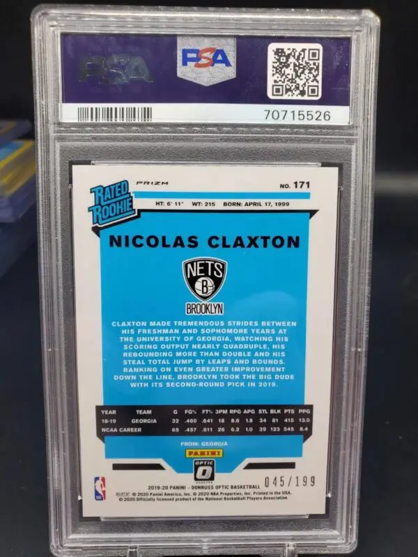 Nicolas Claxton 2019-20 Donruss Optic Orange Rated Rookie /199 Brooklyn Nets 171 PSA 10 - Image 2