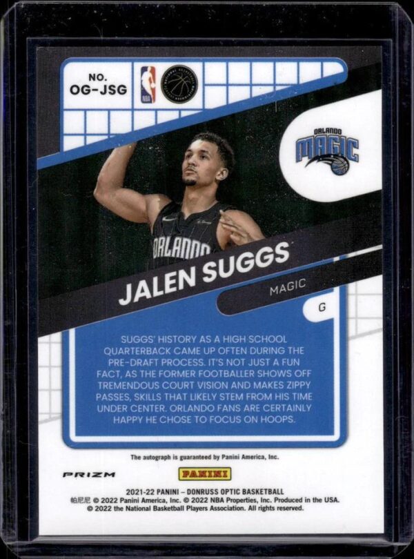 Jalen Suggs 2021-22 Donruss Optic Opti-Graphs Choice Auto Orlando Magic OG-JSG - Image 2