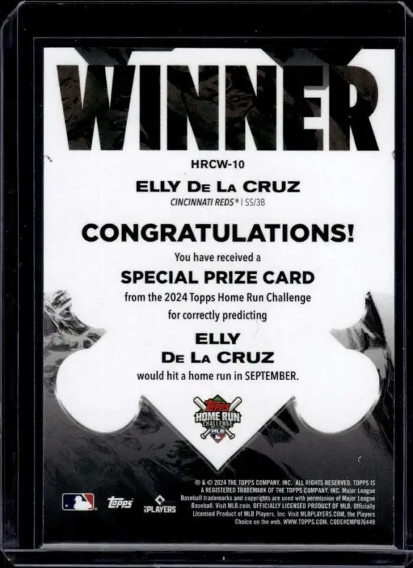Elly De La Cruz 2024 Topps Home Run Winner September /363 Cincinnati Reds HRCW-10 - Image 2