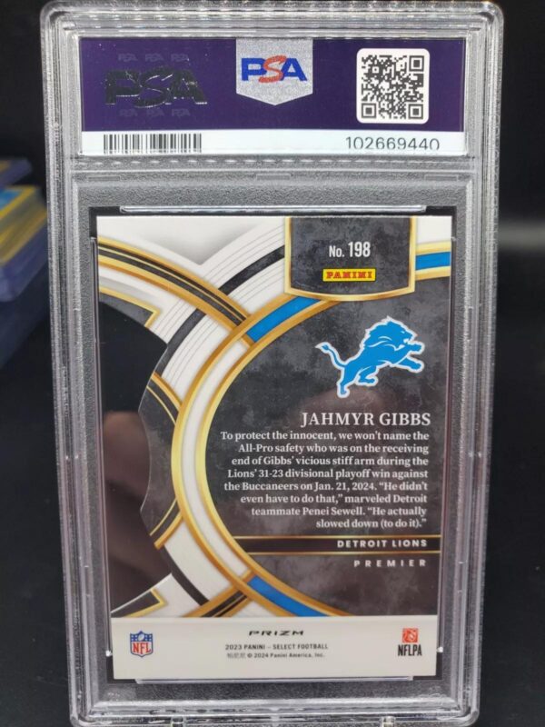 Jahmyr Gibbs 2023 Panini Select Die-Cut Red Blue RC Detroit Lions 198 PSA 9 - Image 2