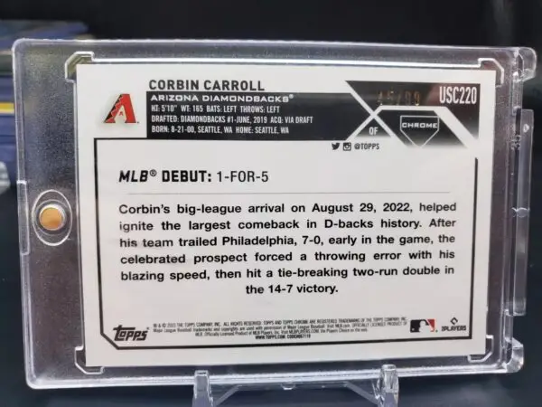 Corbin Carroll 2023 Topps Chrome Update Green Debut /99 Arizona Diamondbacks USC220 - Image 2