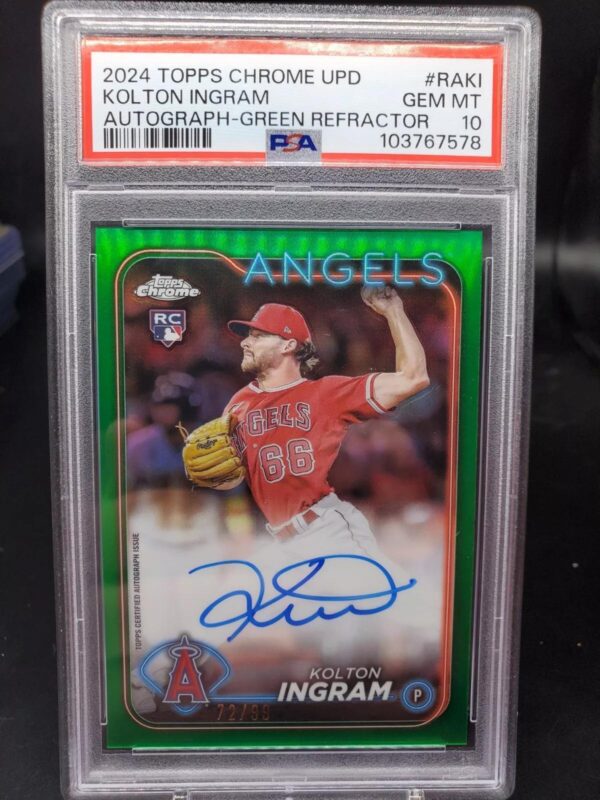 Kolton Ingram 2024 Topps Chrome Update Green Auto /99 Los Angeles Angels RA-KI PSA 10