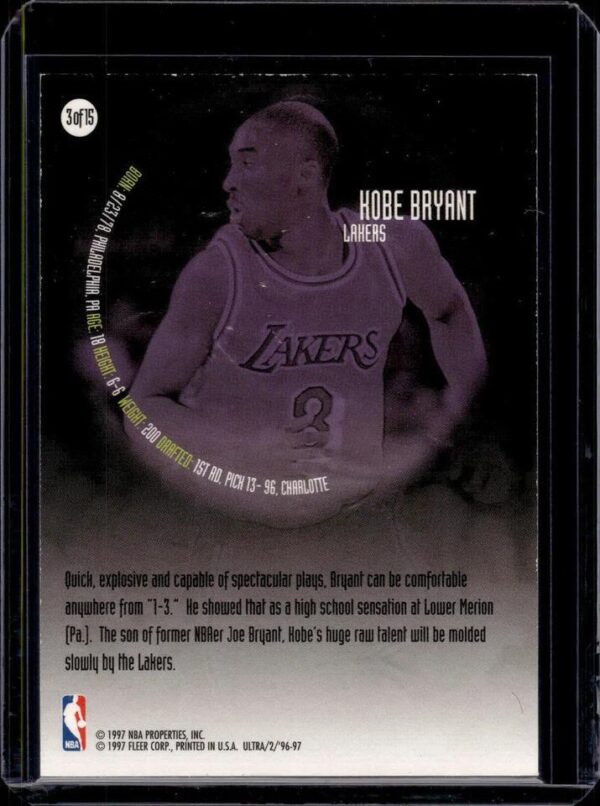 Kobe Bryant 1996-97 Ultra All-Rookie Los Angeles Lakers 3 - Image 2