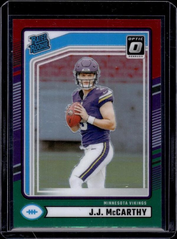 J.J. McCarthy 2024 Donruss Optic Rated Rookie Red Green Minnesota Vikings 303