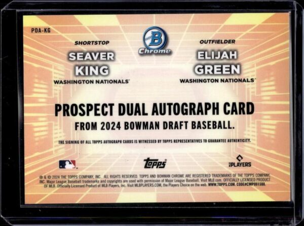 Seaver King Elijah Green 2024 Bowman Draft Dual Gold Auto /50 Washington Nationals PDA-KG - Image 2