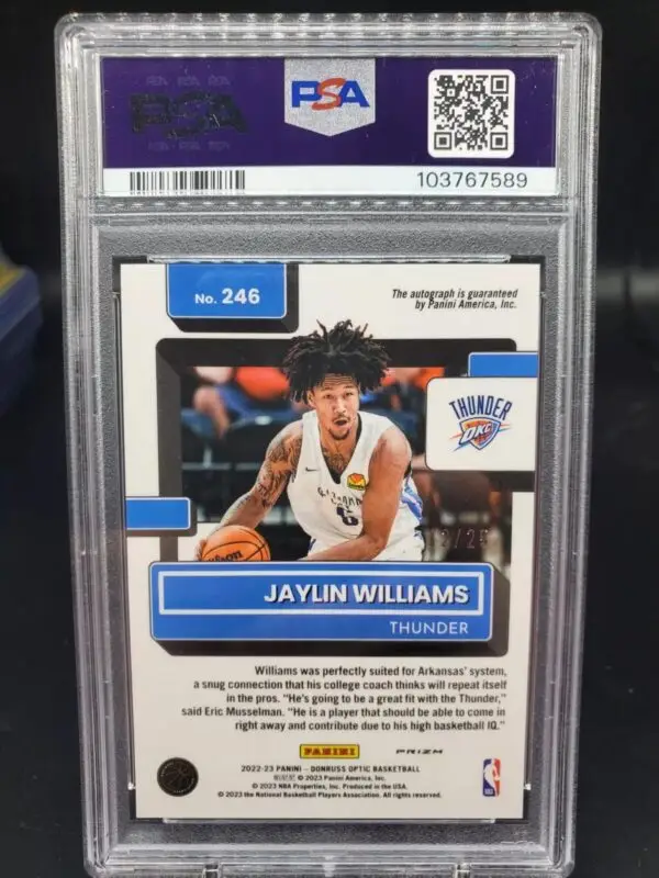 Jaylin Williams 2022-23 Donruss Optic Fast Break Pink RC Auto /25 Oklahoma City Thunder PSA 10 - Image 2