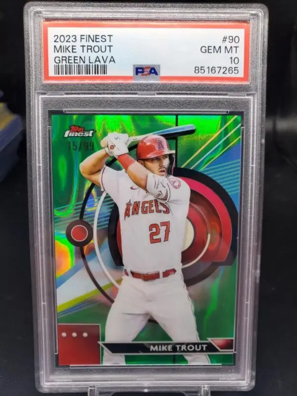 Mike Trout 2023 Topps Finest Green Lava Refractor /99 Los Angeles Angels PSA 10