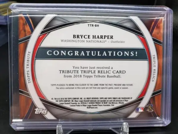 Bryce Harper 2018 Topps Tribute Orange Triple Relic /25 Washington Nationals - Image 2