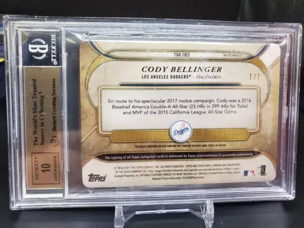 Cody Bellinger 2017 Topps Triple Threads Yellow Plate Auto 1/1 Dodgers BGS 9.5 - Image 2