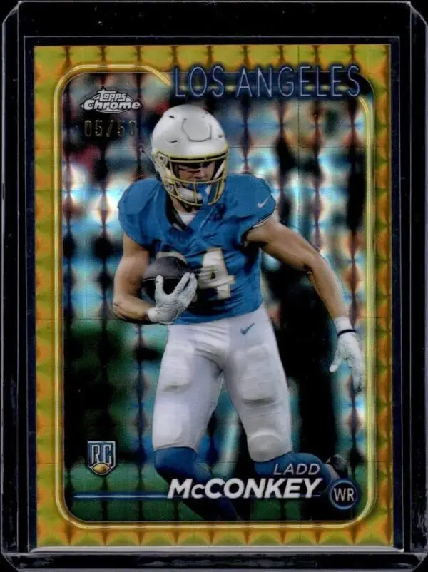 Ladd McConkey 2024 Topps Chrome Gold Geometric Refractor /50 Los Angeles Chargers RC 212