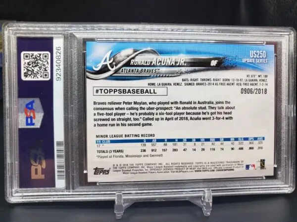 Ronald Acuna Jr 2018 Topps Update Rookie Gold /2018 Atlanta Braves US250 PSA 9 - Image 2