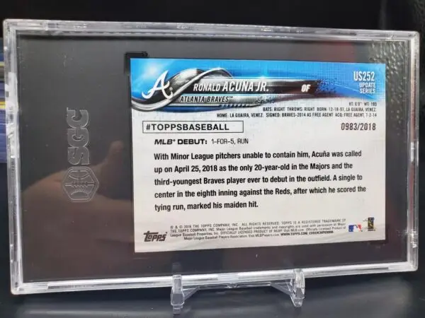 Ronald Acuna Jr 2018 Topps Update RC Debut Gold /2018 Atlanta Braves US252 SGC 10 - Image 2