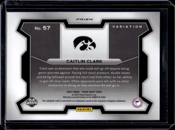 Caitlin Clark 2024 Panini Prizm Draft Picks Silver Variation Iowa Hawkeyes 57 - Image 2