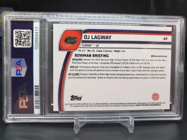 DJ Lagway 2024 Bowman U Chrome 1st Purple Refractor /399 Florida Gators 63 PSA 10 - Image 2