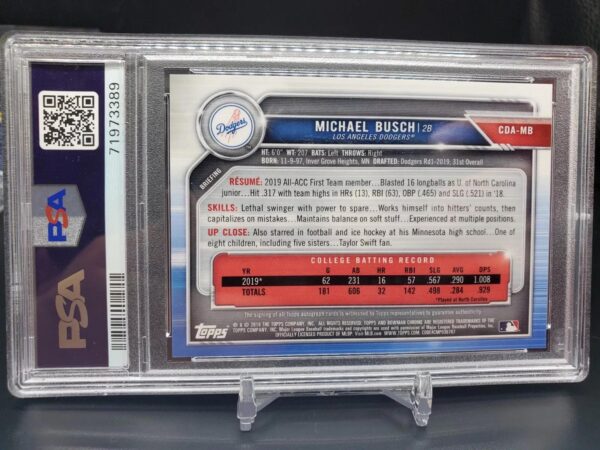 Michael Busch 2019 Bowman Draft Chrome 1st Blue Auto /150 Los Angeles Dodgers CDA-MB PSA 9 - Image 2