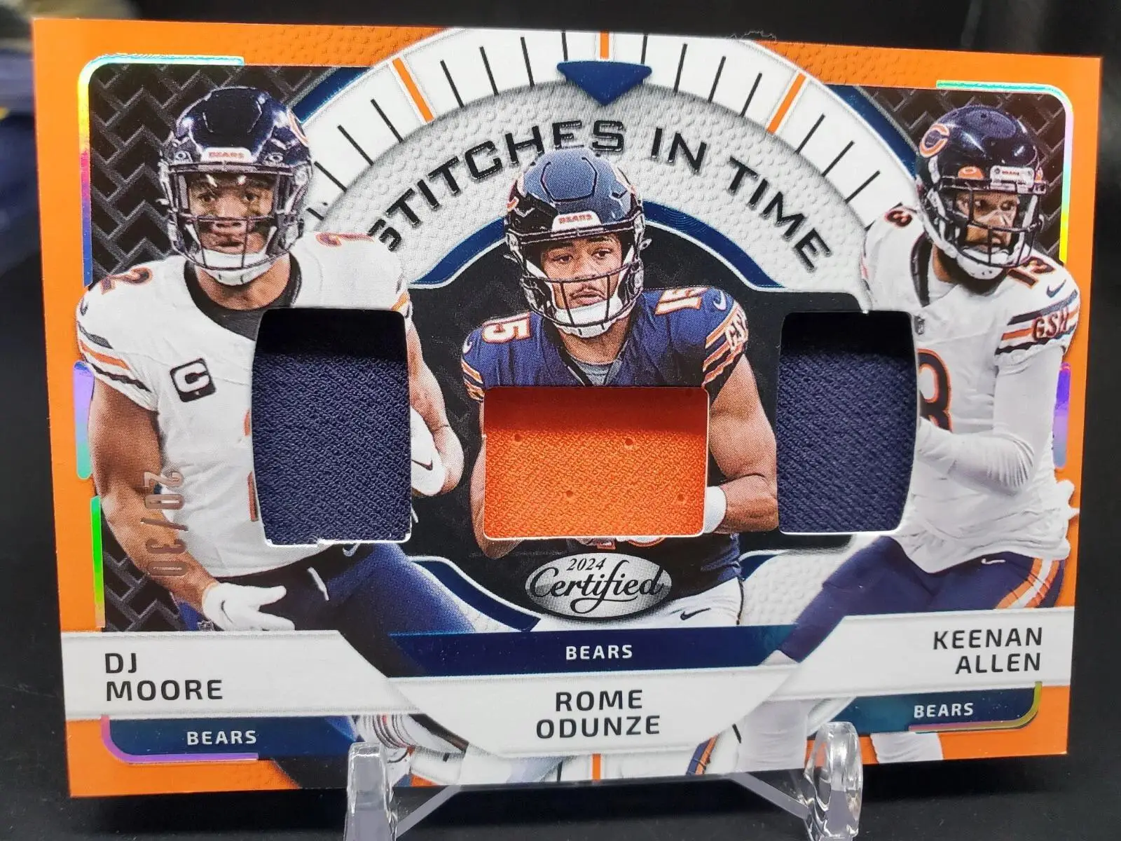 DJ Moore Rome Odunze Keenan Allen 2024 Panini Certified Stitches In Time /30 Chicago Bears SITT-CHI
