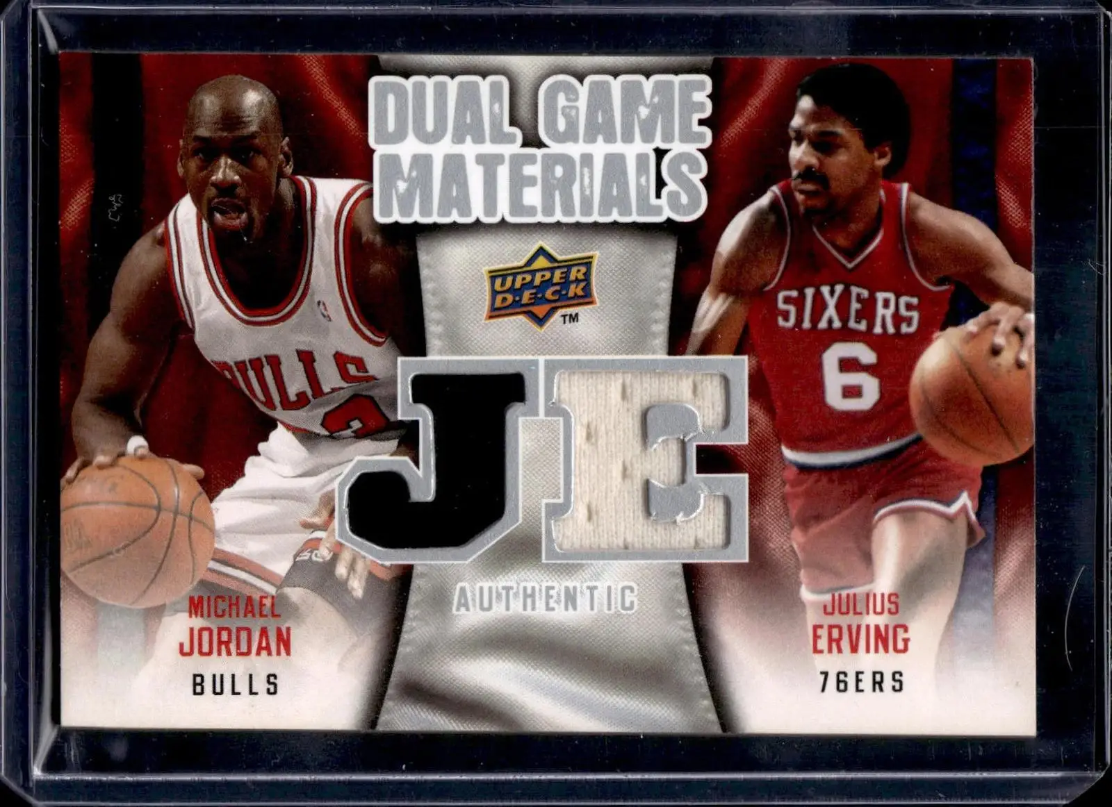 2009-10 Upper Deck Michael Jordan Julius Erving Dual Game Materials Chicago Bulls Philadelphia 76ers DG-JE