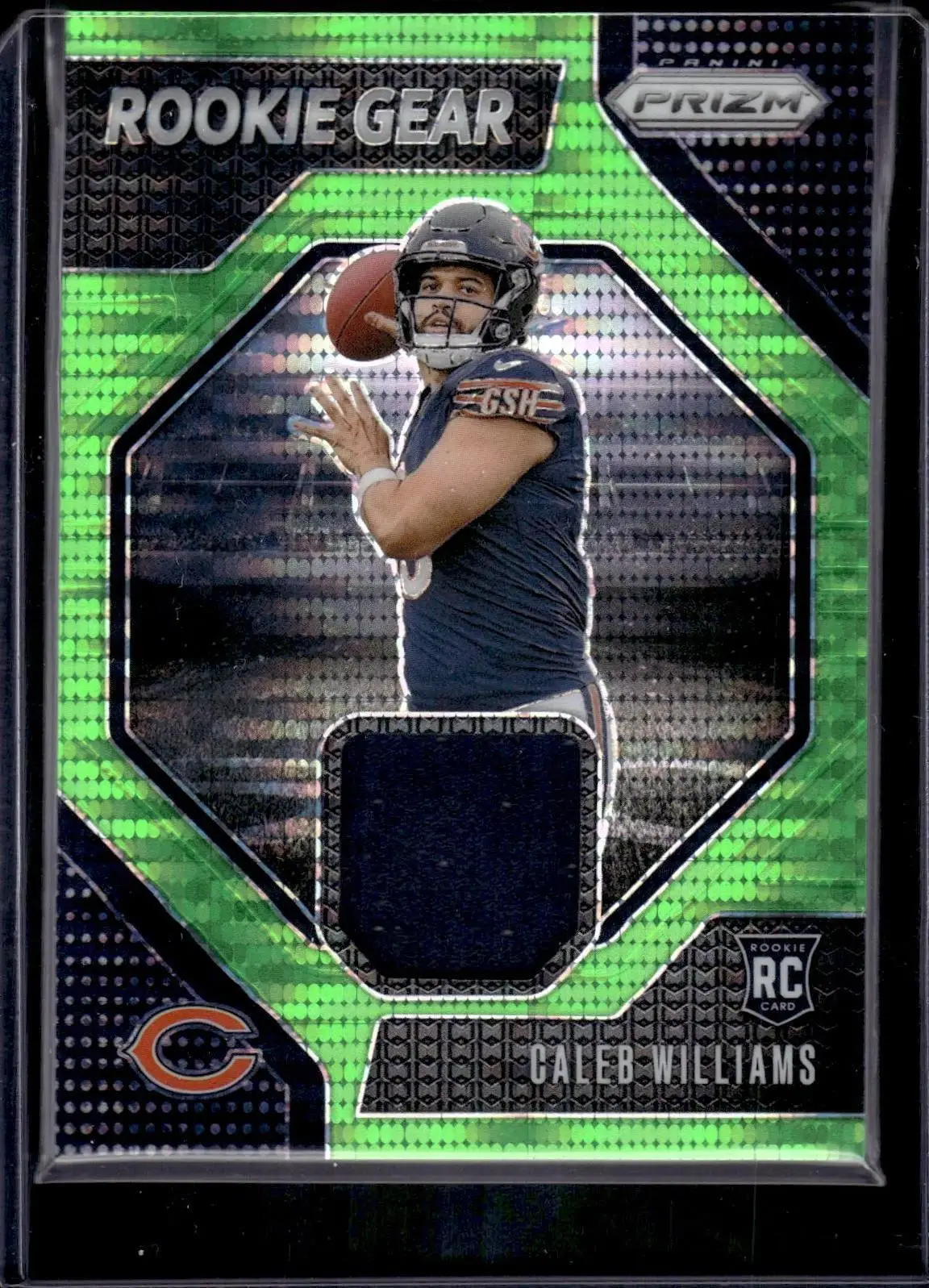 Caleb Williams 2024 Panini Prizm Rookie Gear Neon Green Pulsar Chicago Bears RG-CWS