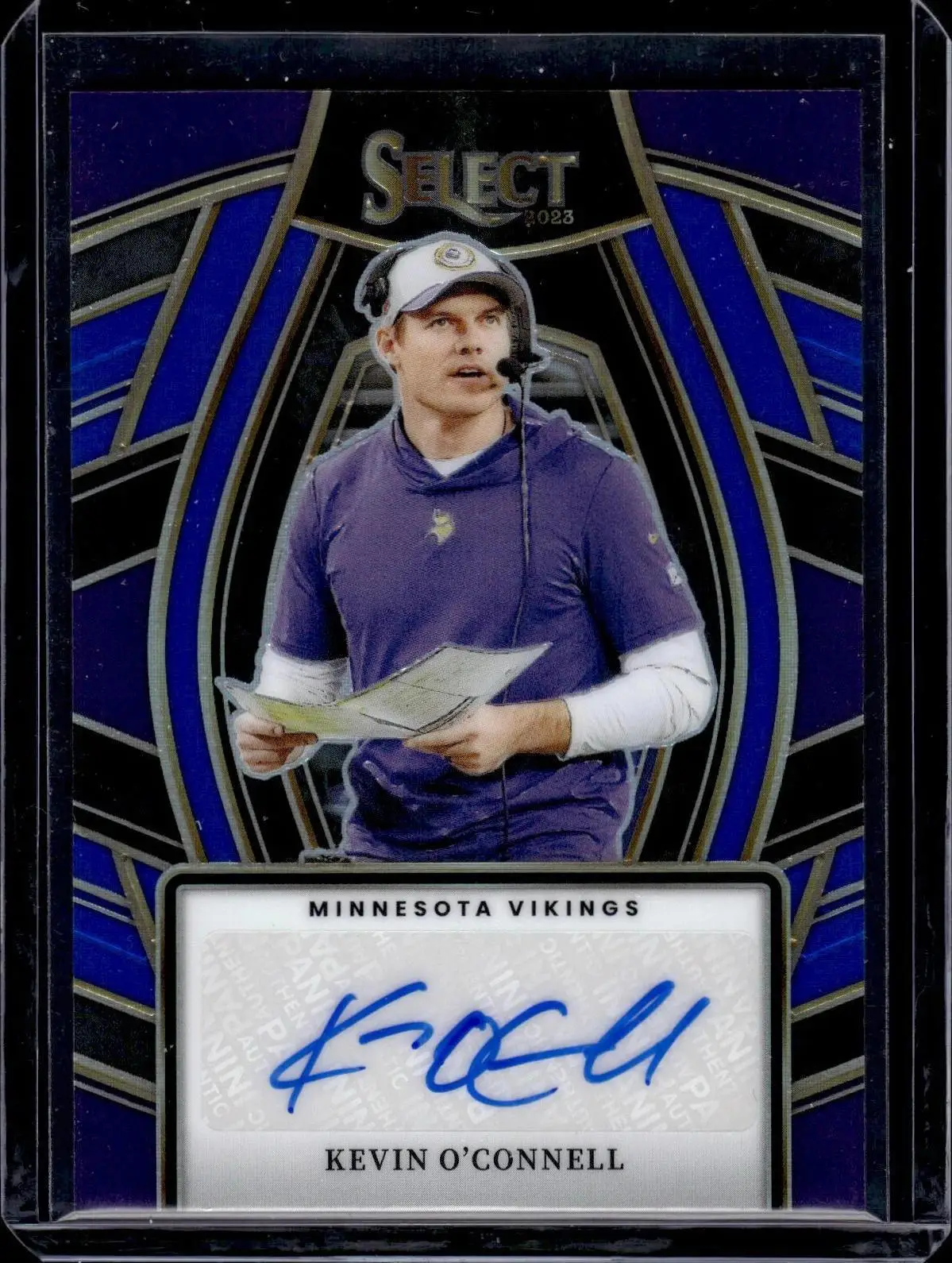 Kevin O'Connell 2023 Panini Select Blue Prizm Auto /99 Minnesota Vikings