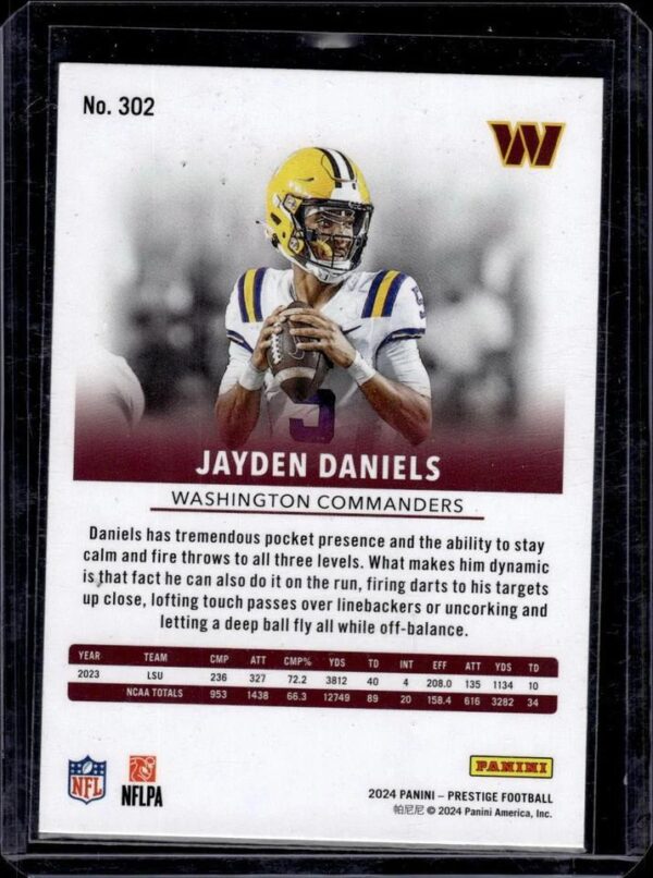 Jayden Daniels 2024 Panini Prestige Diamond Xtra Points RC Washington Commanders 302 - Image 2