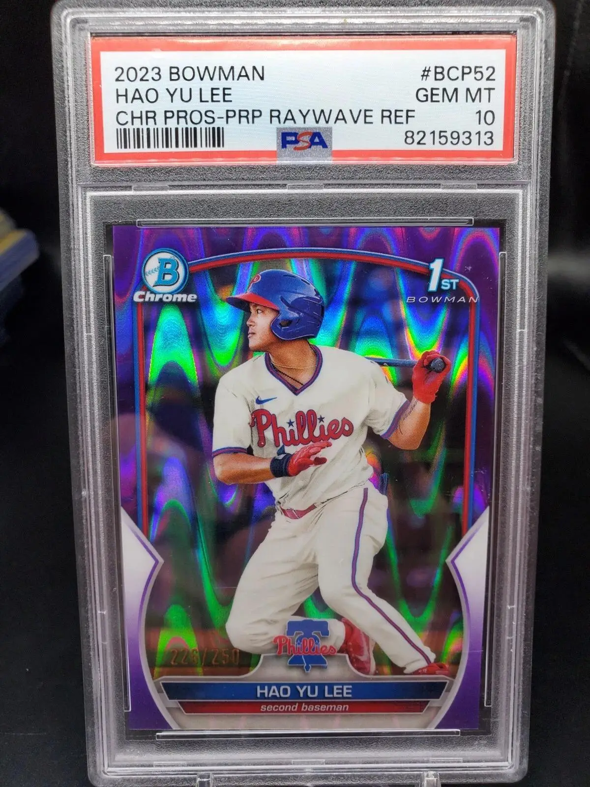 Hao Yu Lee 2023 Bowman Chrome 1st Purple RayWave /250 Philadelphia Phillies BCP-52 PSA 10