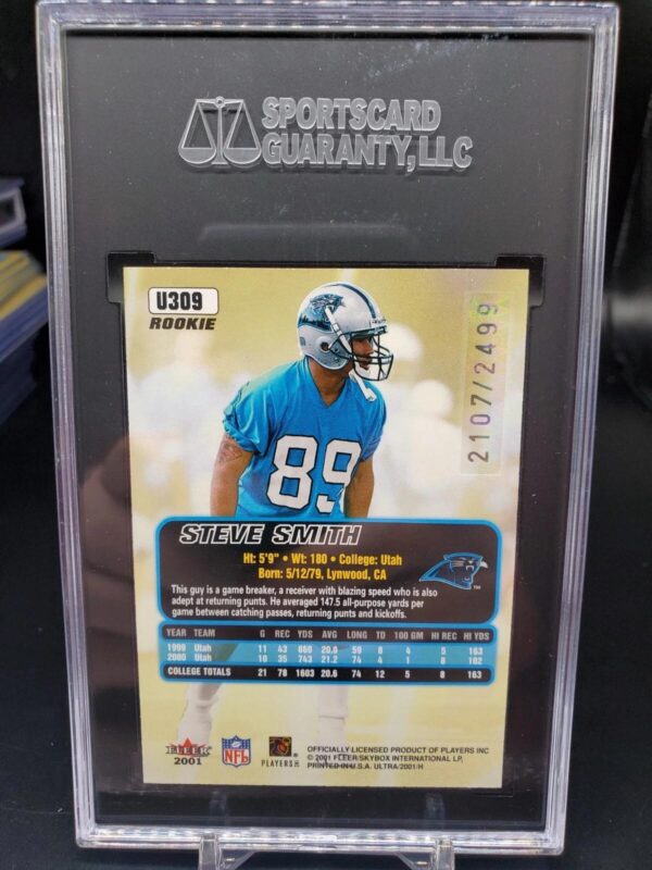 Steve Smith 2001 Fleer Ultra Rookie /2499 RC Carolina Panthers U309 SGC 9.5 - Image 2