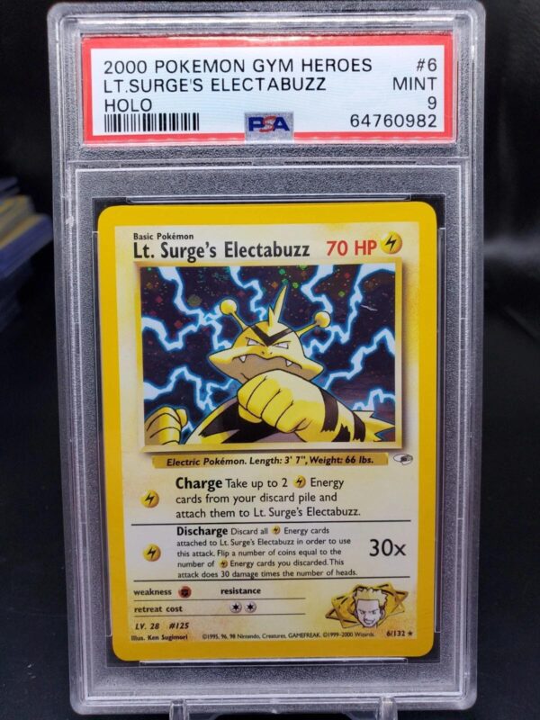 Lt. Surge's Electabuzz Holo Pokemon Gym Heroes 6/132 PSA 9
