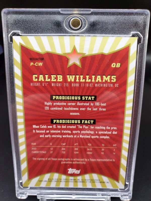 Caleb Williams 2024 Topps Finest RC Prodigies Refractor Auto Chicago Bears P-CW - Image 2