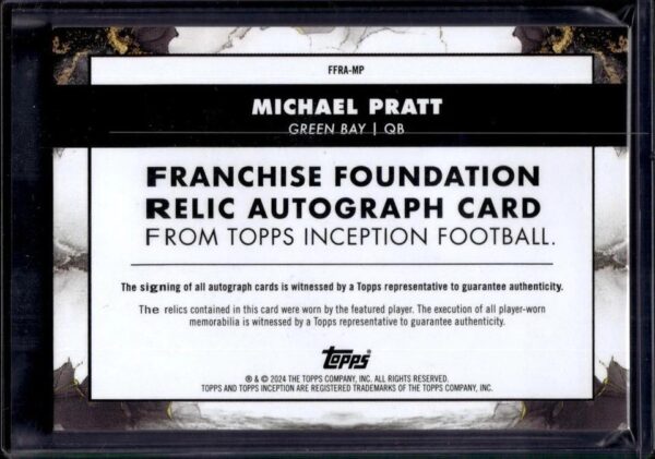 Michael Pratt 2024 Topps Inception Franchise Relic Auto /25 Green Bay Packers - Image 2