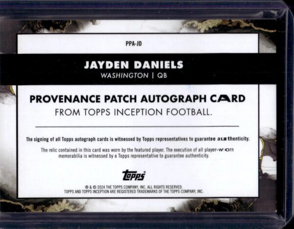 Jayden Daniels 2024 Topps Inception Rookie Patch Auto Orange /50 Washington Commanders PPA-JD - Image 2