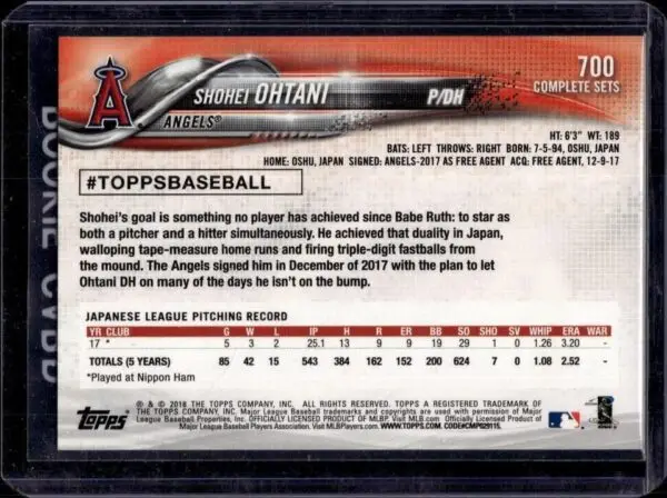 Shohei Ohtani 2018 Topps Factory Set RC Image Variation Los Angeles Angels 700 - Image 2
