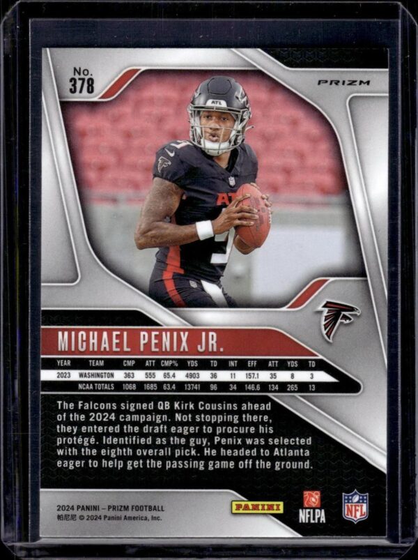 Michael Penix Jr. 2024 Panini Prizm Lazer Rookie Atlanta Falcons 378 - Image 2