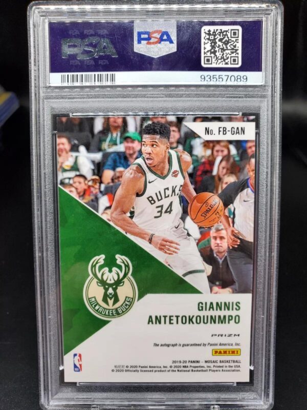 Giannis Antetokounmpo 2019-20 Panini Mosaic Fast Break Auto Milwaukee Bucks PSA 10 - Image 2
