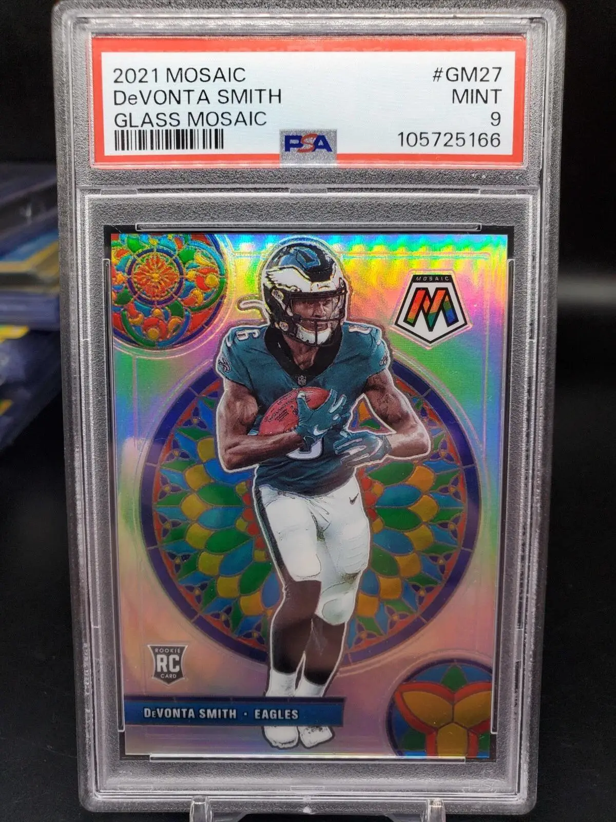 DeVonta Smith 2021 Panini Mosaic Glass RC SSP Philadelphia Eagles GM-27 PSA 9