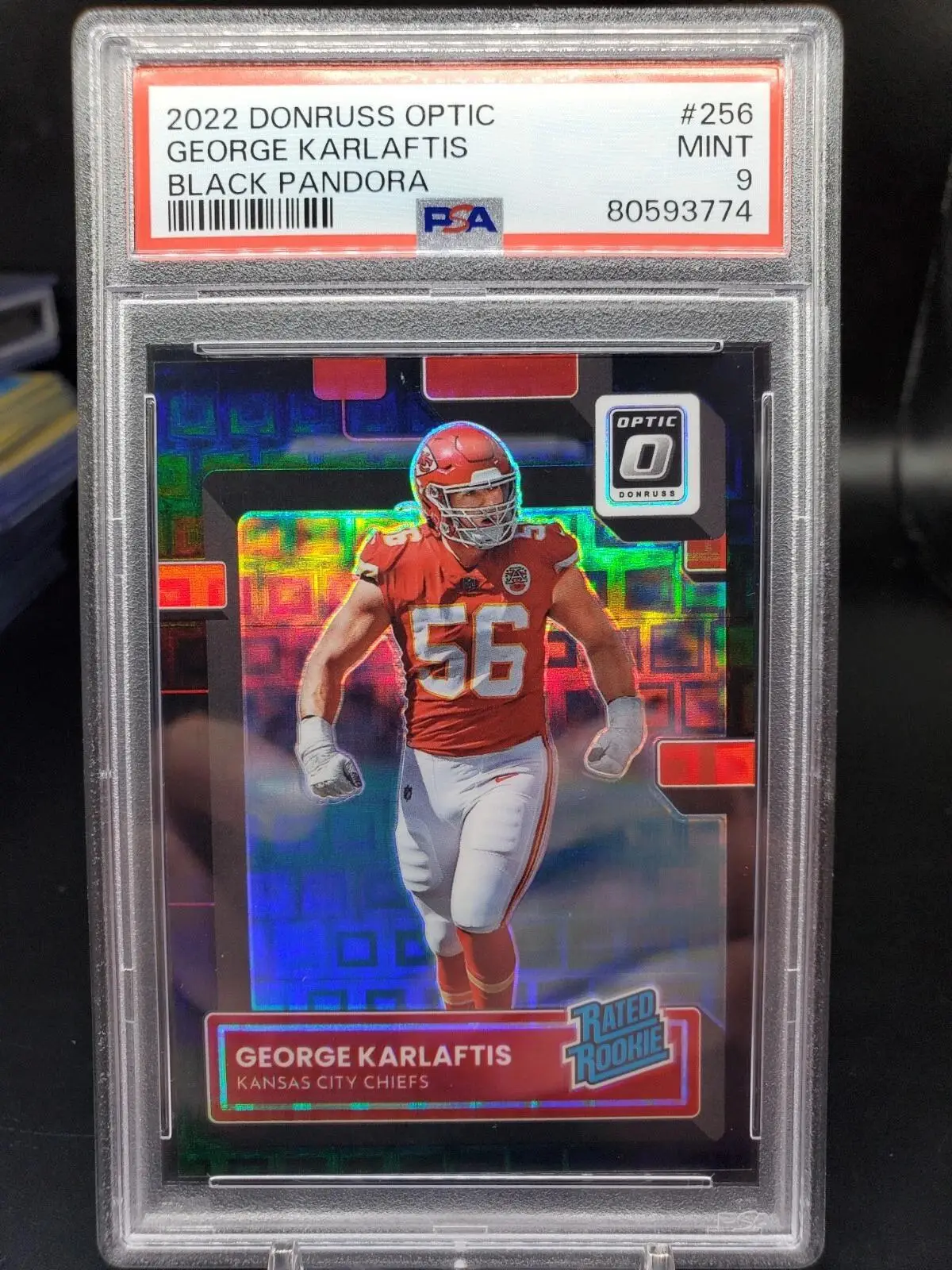 George Karlaftis 2022 Donruss Optic Black Pandora Rated Rookie /25 Kansas City Chiefs PSA 9