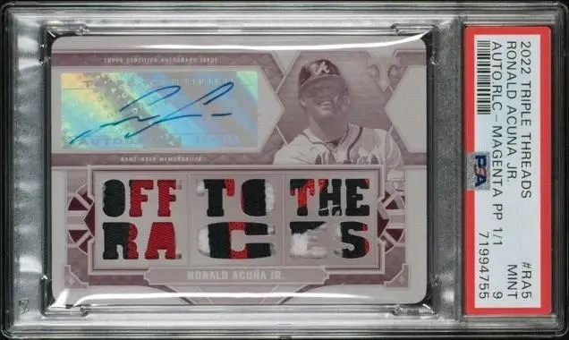Ronald Acuna Jr 2022 Triple Threads Magenta Whitewhale Plate Auto 1/1 Atlanta Braves PSA 9