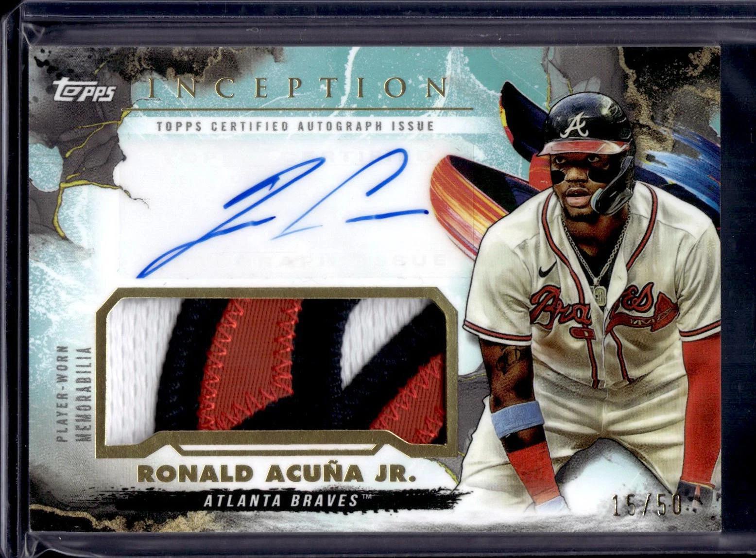 Ronald Acuña Jr 2023 Topps Inception Patch Aqua Auto /50 Atlanta Braves IAP-RA