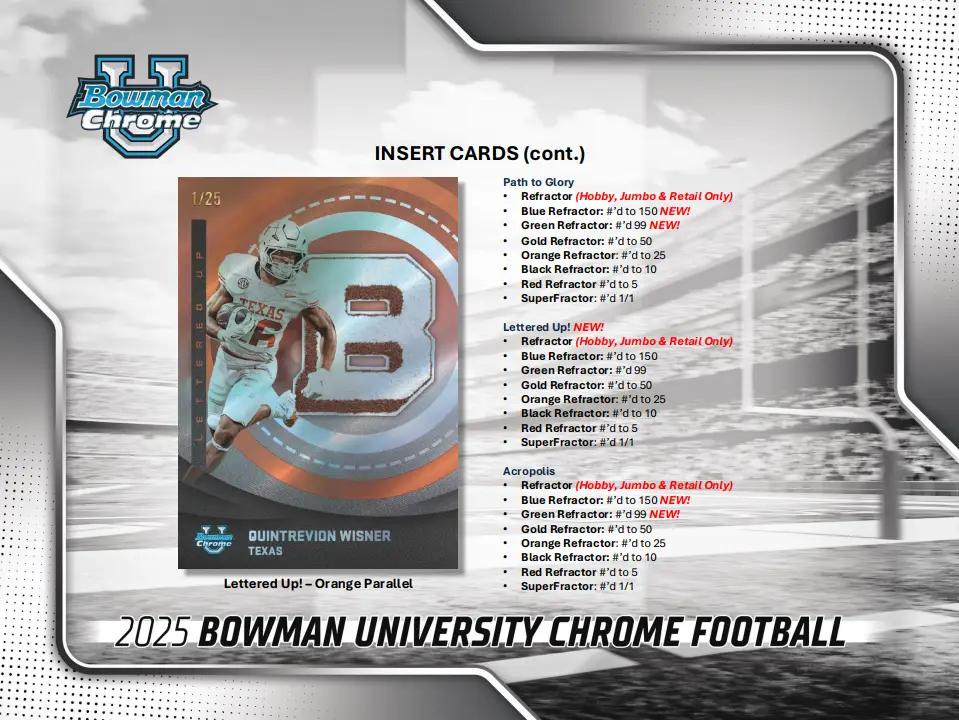 2025 Bowman University Chrome Football Blaster Box - Image 8