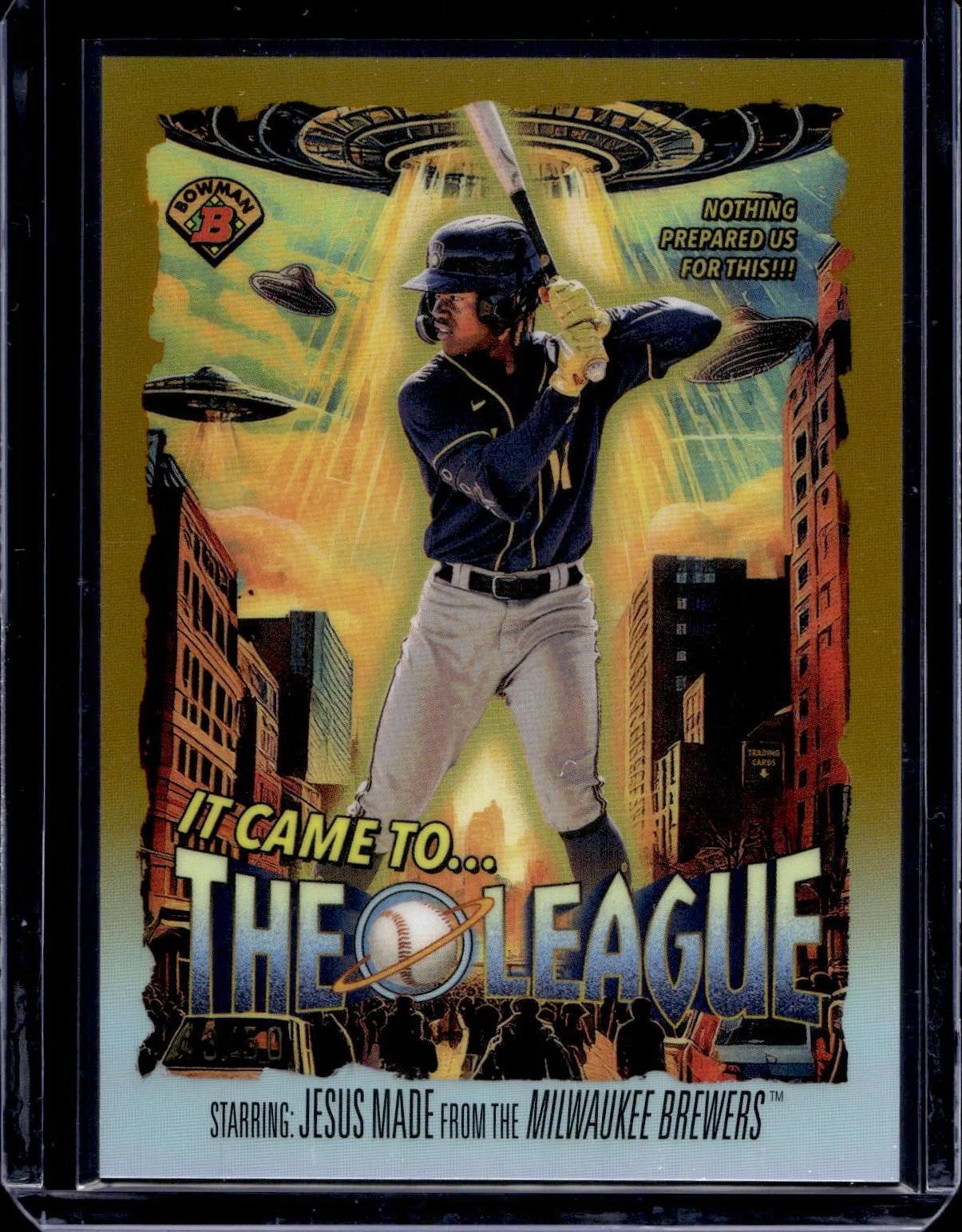 Jesus Made 2025 Bowman Chrome Gold It Came To The League /50 Milwaukee Brewers IT-14