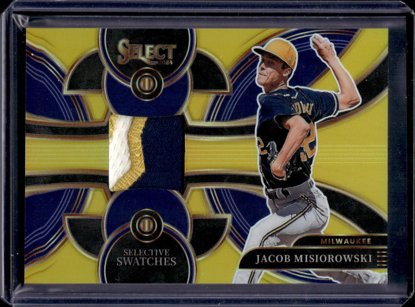 Jacob Misiorowski 2024 Panini Select Selective Swatches Gold /10 Milwaukee Brewers SS-JM