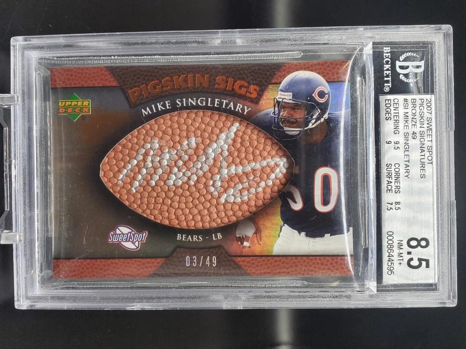 Mike Singletary 2007 Upper Deck Sweet Spot Pigskin Sigs /49 Chicago Bears BGS 8.5