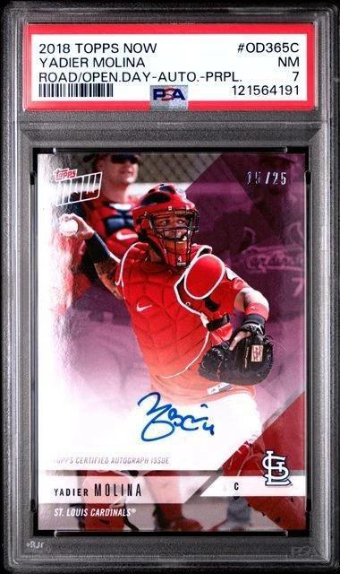 Yadier Molina 2018 Topps Now Opening Day Purple Auto /25 St Louis Cardinals OD-365C PSA 7