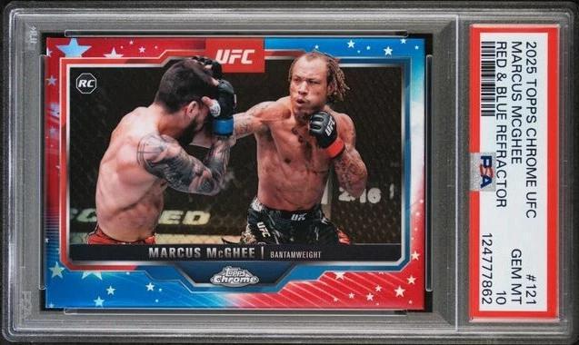 Marcus McGhee 2025 Topps Chrome UFC Red & Blue Refractor RC 121 PSA 10 Pop 1