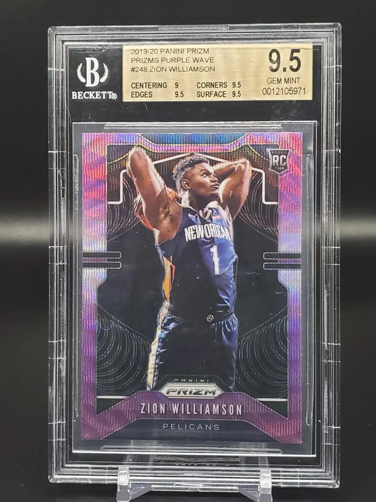 Zion Williamson 2019-20 Panini Prizm RC Purple Wave New Orleans Pelicans 248 BGS 9.5
